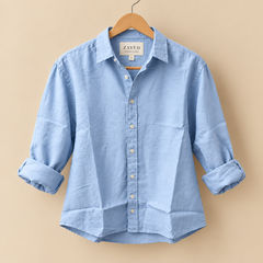 CAMISA DE LINO MANGA LARGA CELESTE ZAYED