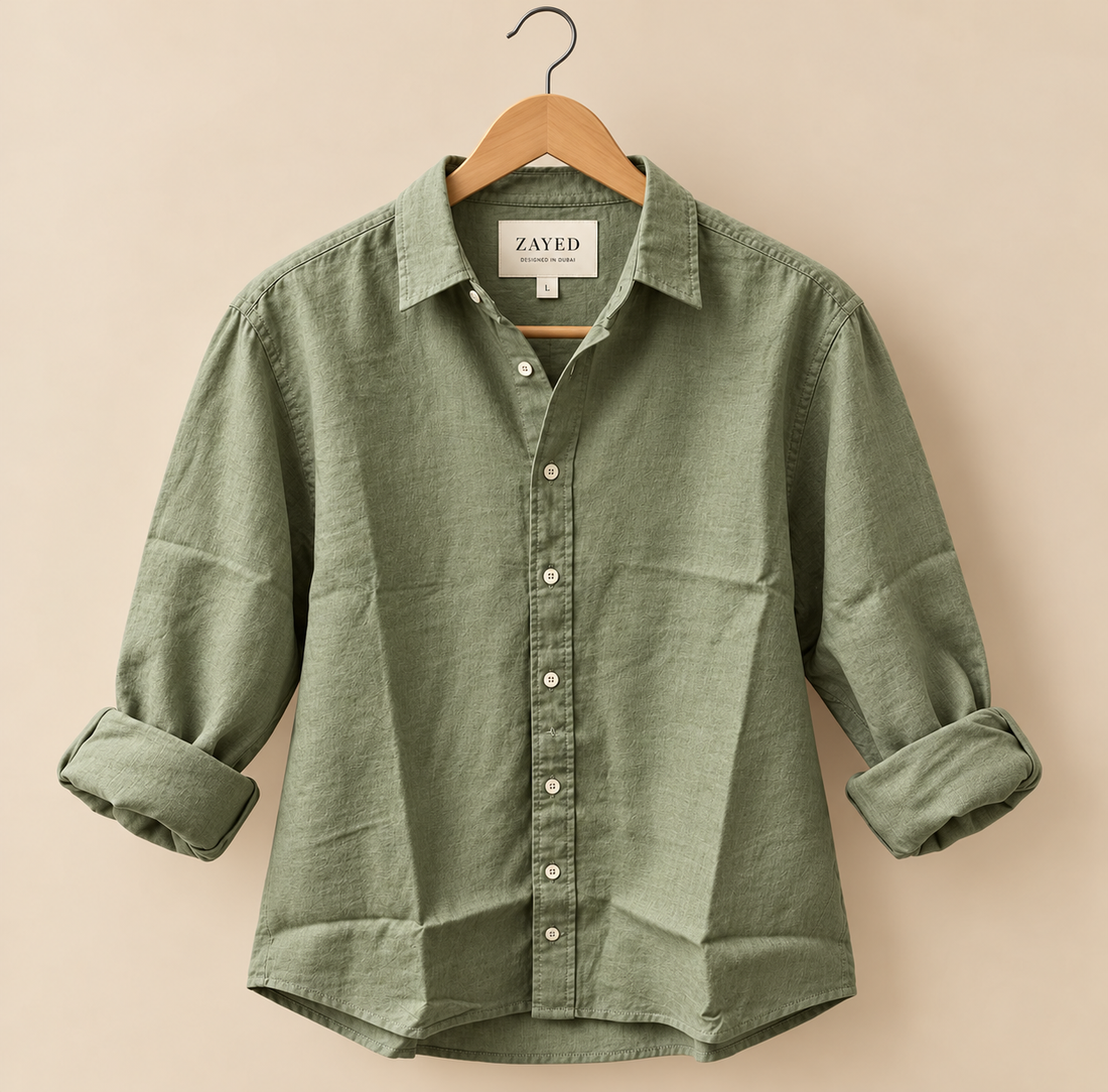 CAMISA DE LINO MANGA LARGA GREEN ZAYED