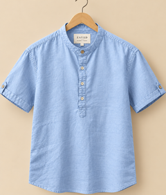 CAMISA DE LINO MANGA CORTA CUELLO MAO BURJ DUBAI