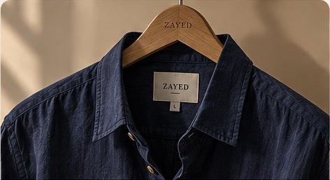 Detalle de camisa azul marino ZAYED